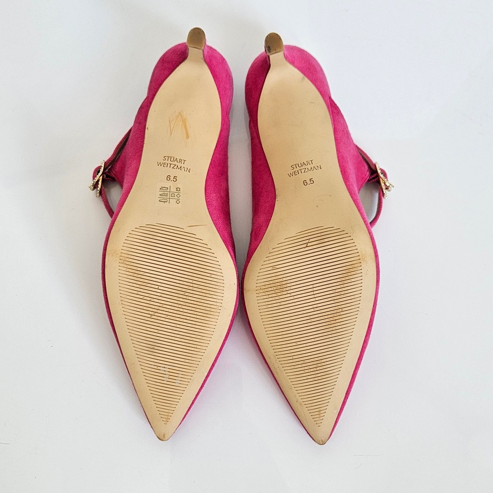 Stuart Weitzman Dazzle 75 Mule Pink Suede Crystal Buckle Mary Jane Heels‎ 6.5 - Picture 6 of 10